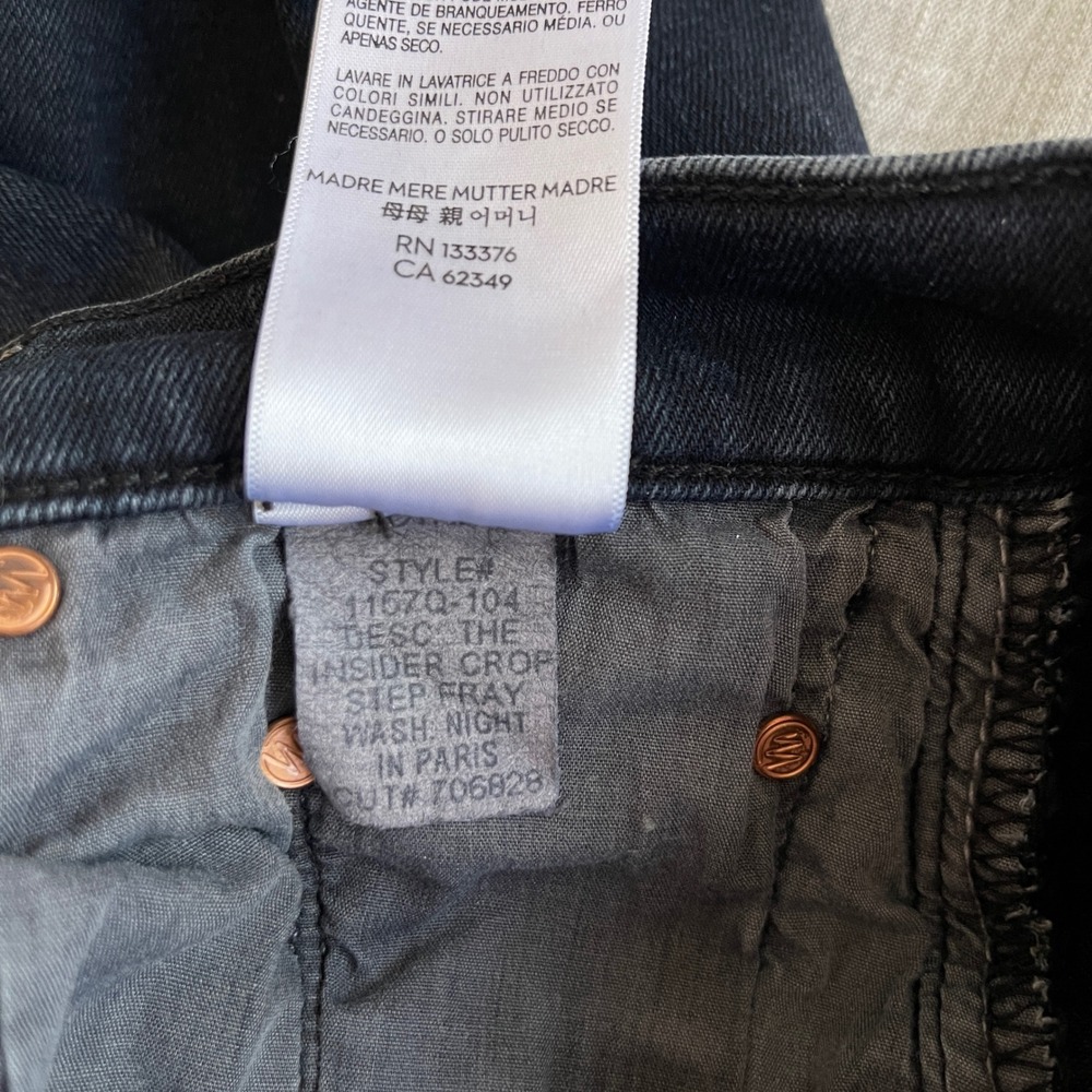 Mother Insider Crop Step Fray Hem Night In Paris Jeans Women 26 Black High Rise - Picture 13 of 16